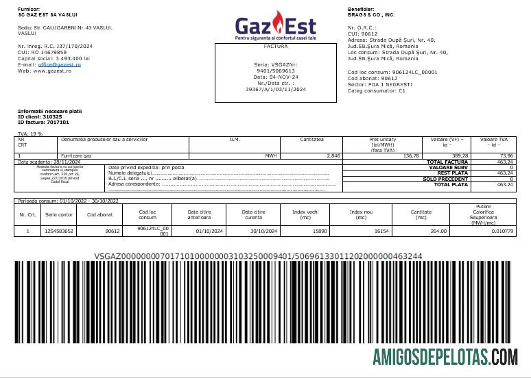 imprimível Romênia Gaz Est Business Utility Bill Modelo Word e PDF